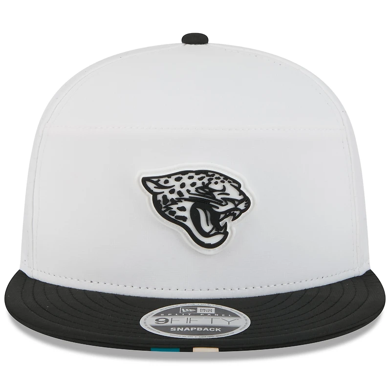 Men's New Era White/Black Jacksonville Jaguars 2025 NFL Training Camp Split Panel 9FIFTY Snapback Hat