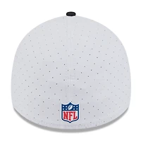 Casquette New Era 39THIRTY Flex blanche/noire pour homme, logo rétro du camp d'entraînement NFL 2025 des Jaguars de Jacksonville