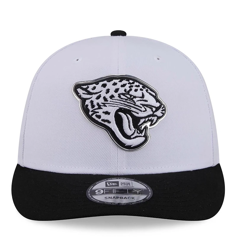Casquette snapback New Era blanche et noire Jacksonville Jaguars, édition spéciale NFL Draft 2026, modèle 9FIFTY pré-courbé.
