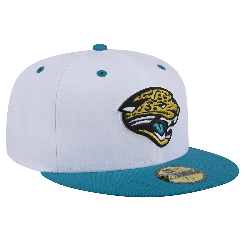 Men's New Era  White/Teal Jacksonville Jaguars Throwback Logo Flipside Two-Tone 59FIFTY Fitted Hat