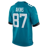 Maillot de match Nike Jordan Akins bleu sarcelle des Jaguars Jacksonville pour homme