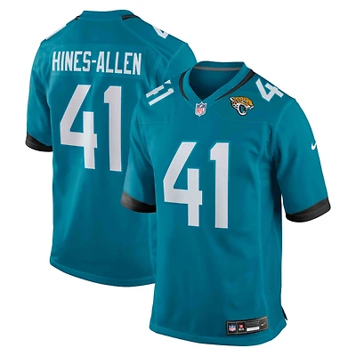 Maillot de jeu joueur l'équipe Nike Josh Hines-Allen des Jacksonville Jaguars pour hommes, bleu sarcelle