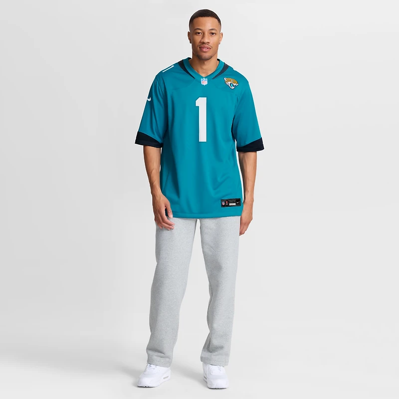 Maillot de match numéro 1 Nike pour hommes, papa, sarcelle, Jacksonville Jaguars