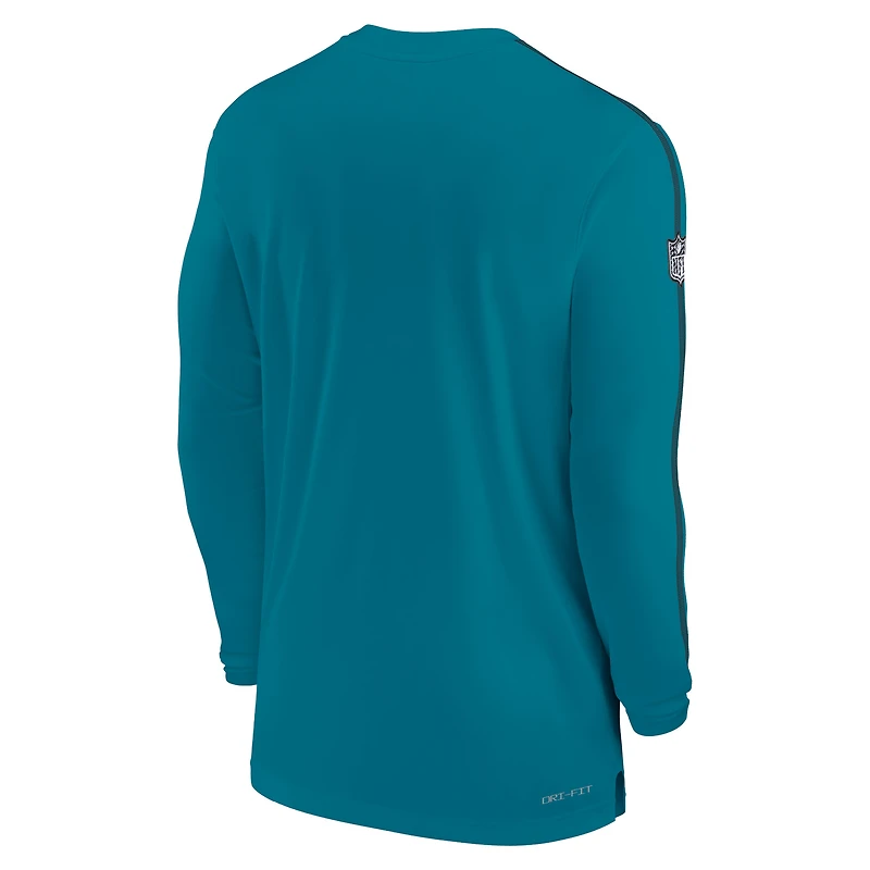 T-shirt à manches longues Nike pour hommes, bleu sarcelle, Jacksonville Jaguars Sideline Coach UV Performance