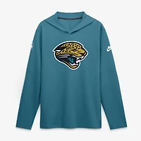 T-shirt à capuche manches longues Nike pour homme, couleur turquoise, Jacksonville Jaguars, technologie Dri-FIT Sideline.