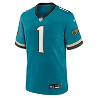 maillot Nike Travis Etienne Jr pour hommes, sarcelle, Jacksonville Jaguars Prowler Throwback Game,