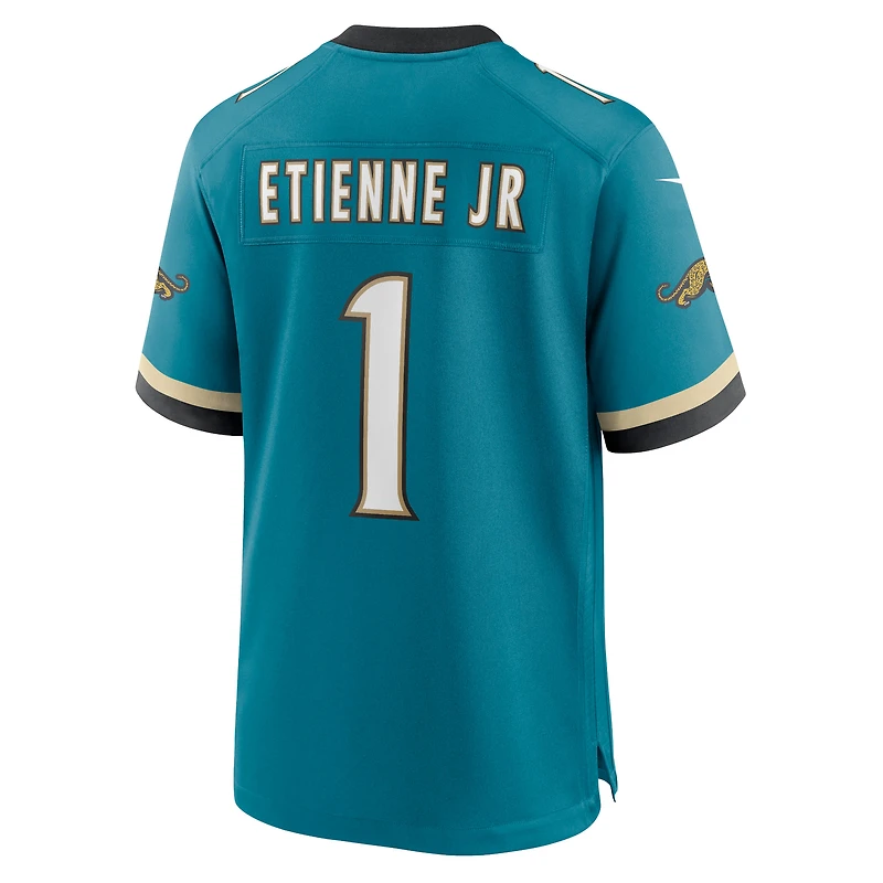 maillot Nike Travis Etienne Jr pour hommes, sarcelle, Jacksonville Jaguars Prowler Throwback Game,
