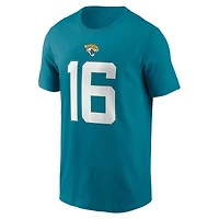 T-shirt avec nom et numéro de joueur des Jacksonville Jaguars Nike Trevor Lawrence pour homme, bleu sarcelle
