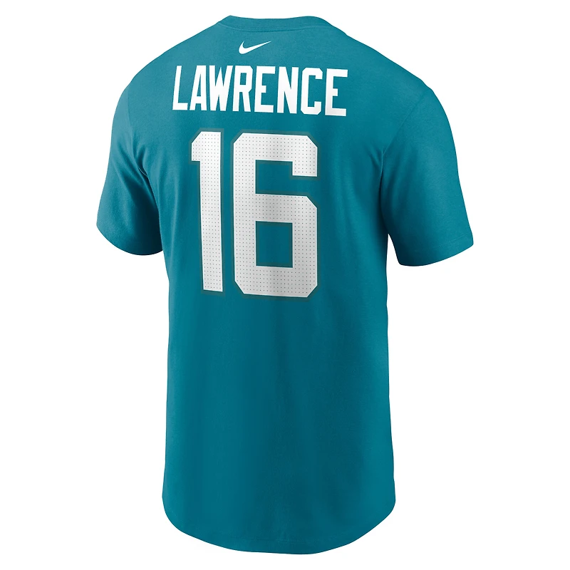 T-shirt avec nom et numéro de joueur des Jacksonville Jaguars Nike Trevor Lawrence pour homme, bleu sarcelle
