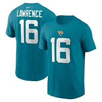 T-shirt avec nom et numéro de joueur des Jacksonville Jaguars Nike Trevor Lawrence pour homme, bleu sarcelle