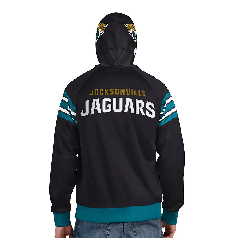 Veste de survêtement à capuche entièrement zippée Pro Player pour homme, noire/bleu sarcelle, motif casque des Jaguars Jacksonville