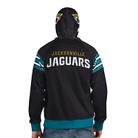 Veste de survêtement à capuche entièrement zippée Pro Player pour homme, noire/bleu sarcelle, motif casque des Jaguars Jacksonville