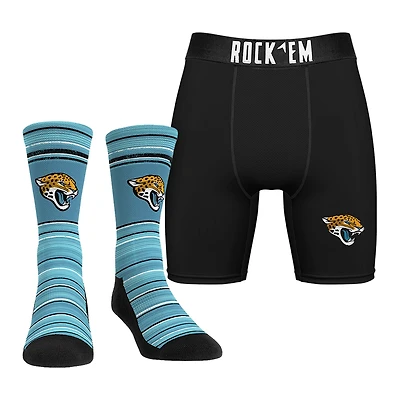 Men's Rock Em Socks Jacksonville Jaguars Primary Crew & Boxer Briefs Combo Pack