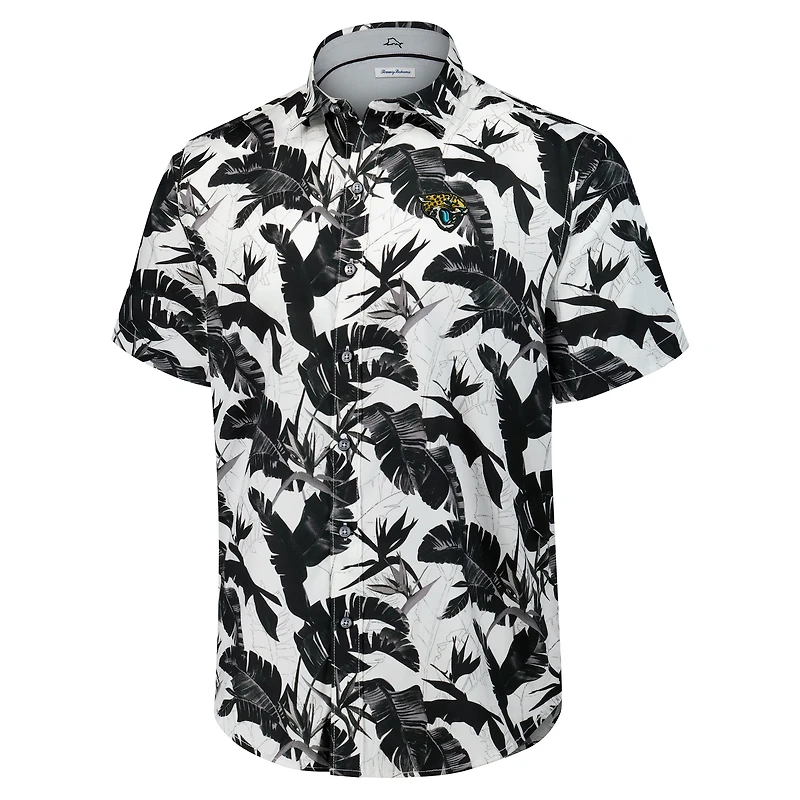 Men's Tommy Bahama Black Jacksonville Jaguars Sunnyvale Blooms Camp Button-Up Shirt
