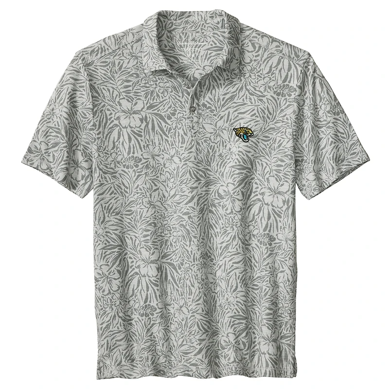 Men's Tommy Bahama Gray Jacksonville Jaguars IslandZone Wild Hibiscus Tri-Blend Polo