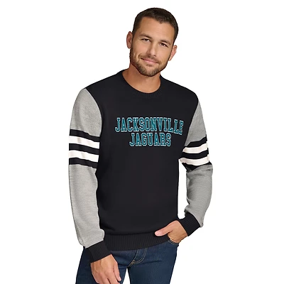 Men's Tommy Hilfiger Black/Heather Gray Jacksonville Jaguars Acrylic Crewneck Pullover Sweater