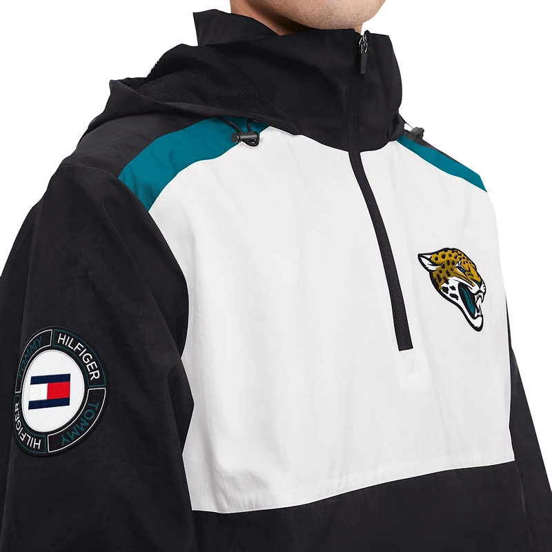 Haut à capuche demi-zip Tommy Hilfiger pour hommes, bleu sarcelle/blanc, Jacksonville Jaguars Carter