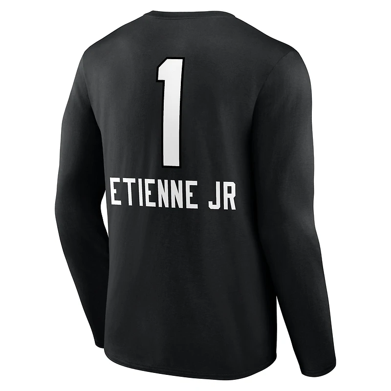 T-shirt à manches longues noir pour homme Travis Etienne Jr., avec nom et numéro de l'équipe des Jaguars Jacksonville.