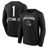 T-shirt à manches longues noir pour homme Travis Etienne Jr., avec nom et numéro de l'équipe des Jaguars Jacksonville.