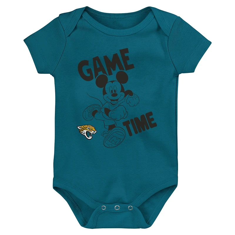 Ensemble de body trois pièces Disney Game Time pour nouveau-né et nourrisson, bleu sarcelle/noir/gris, Jacksonville Jaguars