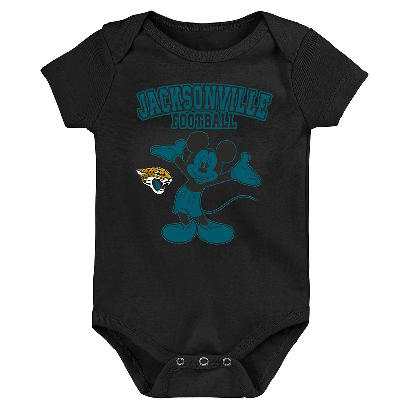 Ensemble de body trois pièces Disney Game Time pour nouveau-né et nourrisson, bleu sarcelle/noir/gris, Jacksonville Jaguars
