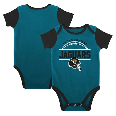Ensemble trois pièces body, bavoir et chaussons pour nouveau-nés nourrissons, bleu sarcelle/noir, Jacksonville Jaguars Home Field Advantage