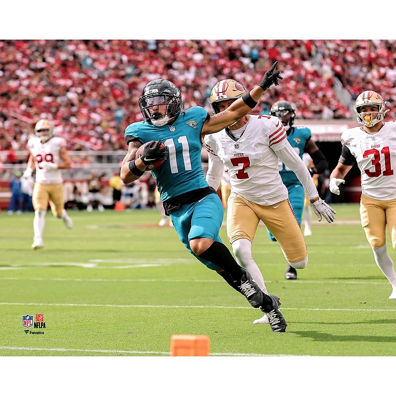 Photographie non signée de Parker Washington Jacksonville Jaguars, touché lors du retour botté dégagement la semaine 4 2025