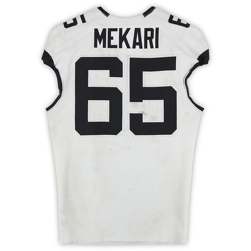 Patrick Mekari Jacksonville Jaguars Game-Used #65 White Nike Jersey vs. Arizona Cardinals on November 23, 2025
