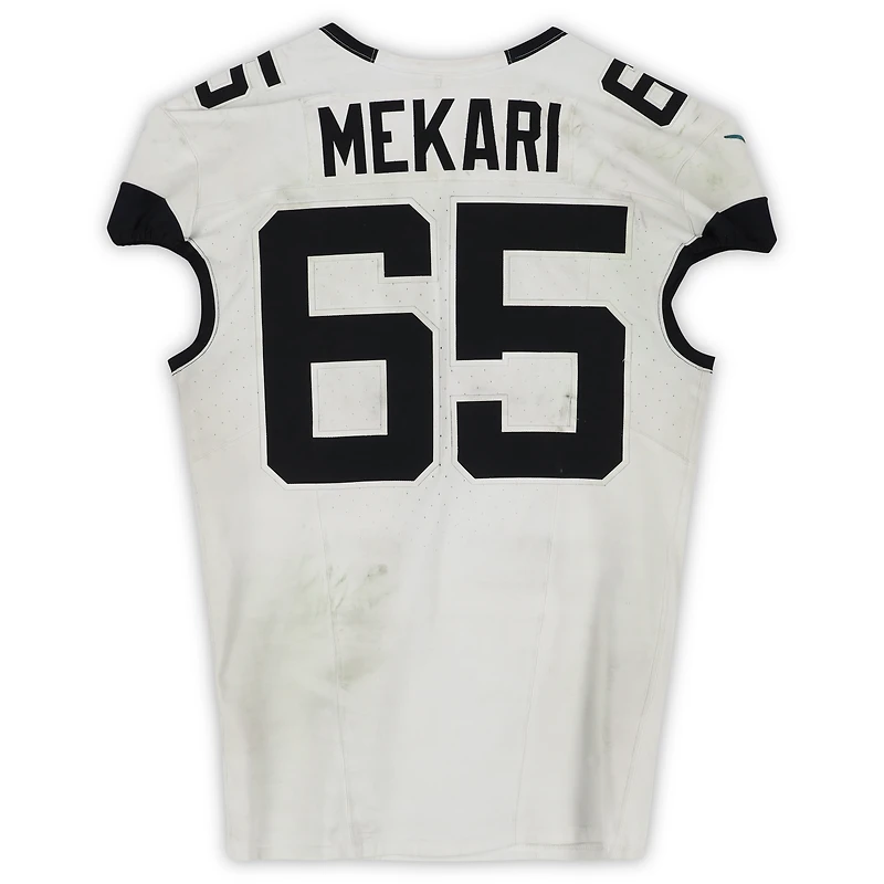 Patrick Mekari Jacksonville Jaguars Game-Used #65 White Nike Jersey vs. Las Vegas Raiders on November 2, 2025