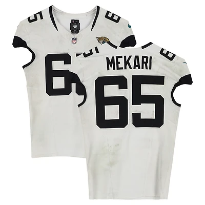 Patrick Mekari Jacksonville Jaguars Game-Used #65 White Nike Jersey vs. Las Vegas Raiders on November 2, 2025