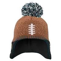 Bonnet en tricot marron avec pompon pour enfant d'âge préscolaire, motif tête de football des Jaguars de Jacksonville