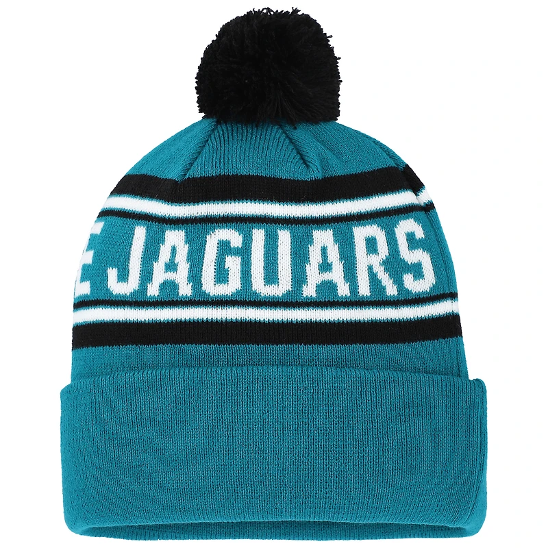 Bonnet en tricot à revers en jacquard bleu sarcelle avec pompon des Jaguars de Jacksonville pour enfants d'âge préscolaire