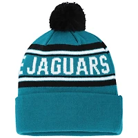 Bonnet en tricot à revers en jacquard bleu sarcelle avec pompon des Jaguars de Jacksonville pour enfants d'âge préscolaire