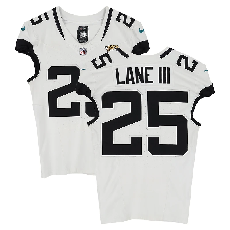 Maillot blanc Nike n° 25 porté par Rayuan Lane III des Jaguars de Jacksonville lors du match contre les Texans de Houston le 9 novembre 2025