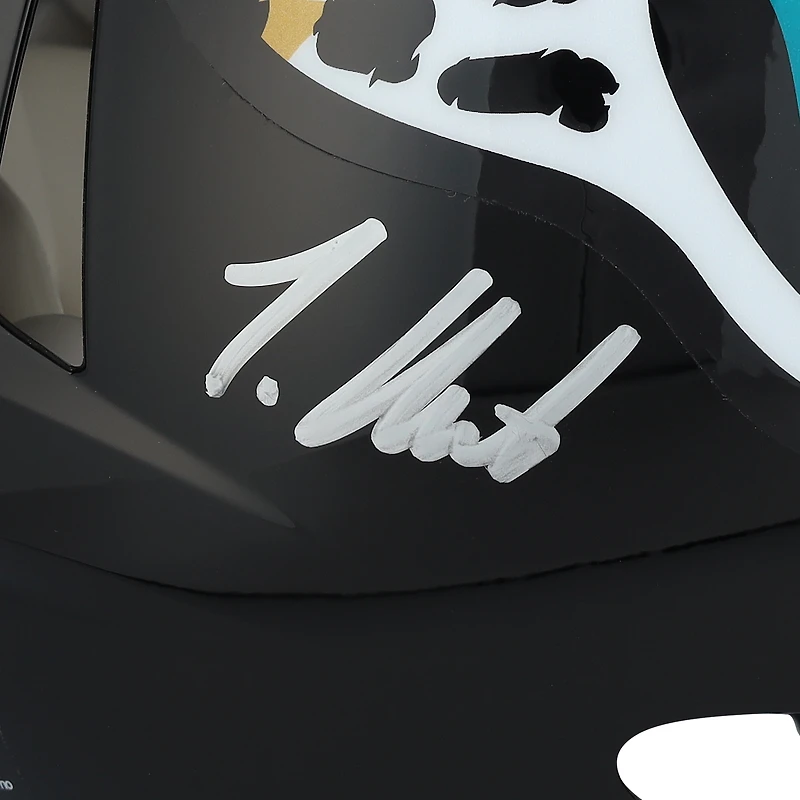 Casque Riddell Speed ​​authentique autographié par Travis Hunter et Trevor Lawrence des Jaguars de Jacksonville