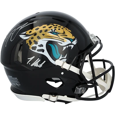 Casque Riddell Speed ​​authentique autographié par Travis Hunter et Trevor Lawrence des Jaguars de Jacksonville