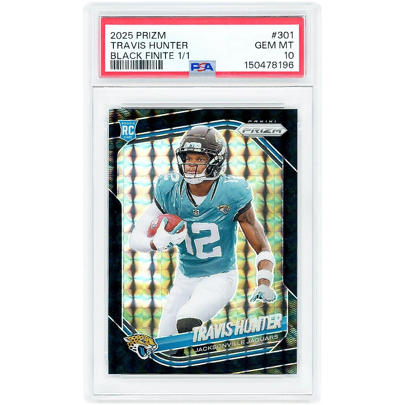 Travis Hunter Jacksonville Jaguars 2025 Panini Prizm Black Finite Prizm #301 #1/1 PSA Authenticated 10 Rookie Card