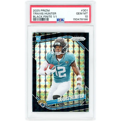 Travis Hunter Jacksonville Jaguars 2025 Panini Prizm Black Finite Prizm #301 #1/1 PSA Authenticated 10 Rookie Card