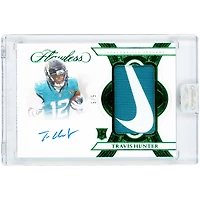 Travis Hunter Jacksonville Jaguars Autographed 2025 Panini Flawless Emerald Rookie Patch Nike Logo Dual-Color Relic #RPA-THR #5/5 Rookie Card