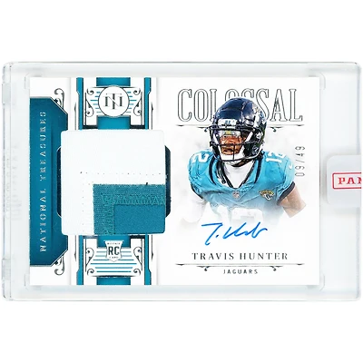Carte de recrue autographiée de Travis Hunter (Jacksonville Jaguars) 2025 Panini National Treasures Colossal Dual-Color Relic #CS-THR #9/49