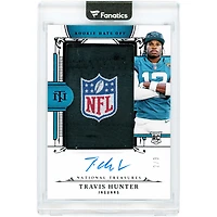 Travis Hunter Jacksonville Jaguars Autographed 2025 Panini National Treasures Rookie Hats Off NFL Crest Logo Relic #RHO-THR #2/3 Rookie Card