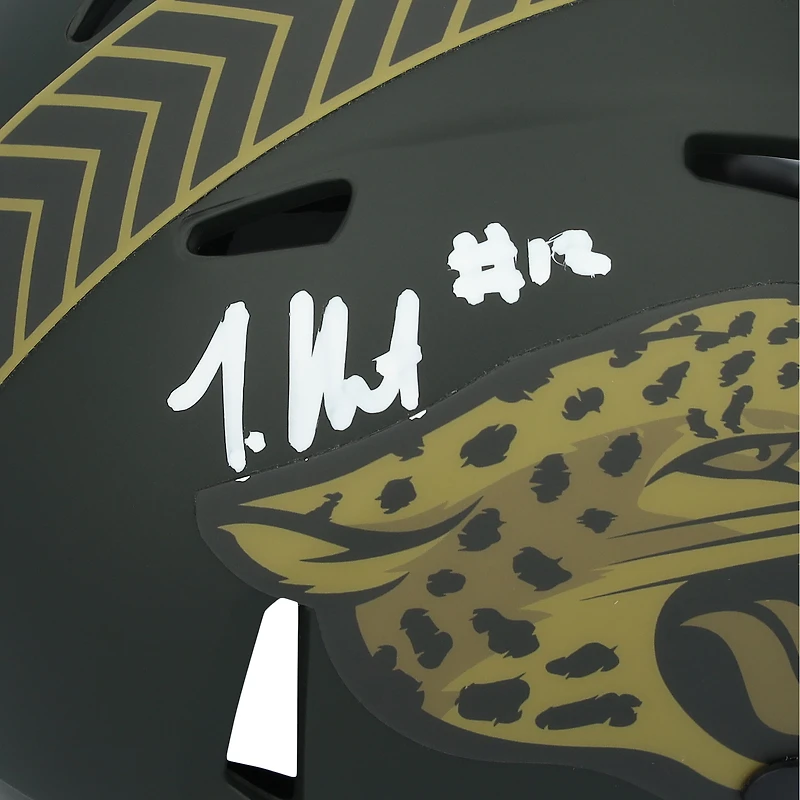 Travis Hunter Jacksonville Jaguars Autographed Riddell 2025 Salute To Service Speed Mini Helmet