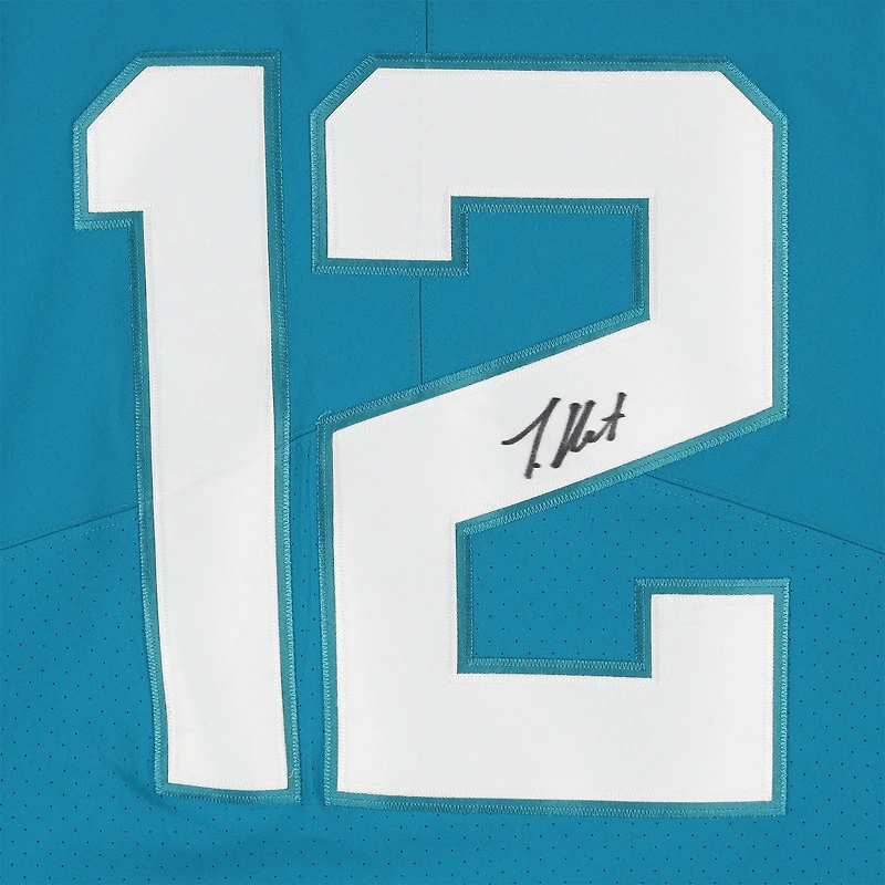 Maillot Nike Elite turquoise autographié par Travis Hunter des Jaguars de Jacksonville