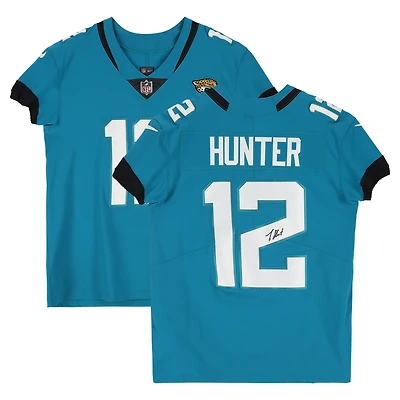Maillot Nike Elite turquoise autographié par Travis Hunter des Jaguars de Jacksonville