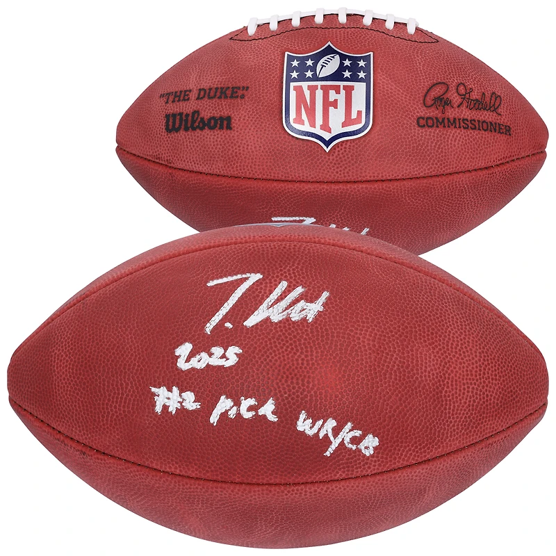 Ballon de football Wilson Duke en couleur autographié par Travis Hunter Jacksonville Jaguars avec l'inscription « 2025 #2 Pick WR/CB »