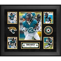 Collage encadré de 5 photos (51 x 61 cm) de Travis Hunter, joueur des Jaguars de Jacksonville, avec un morceau de ballon de football américain utilisé lors d'un match - Édition limitée à 500 exemplaires