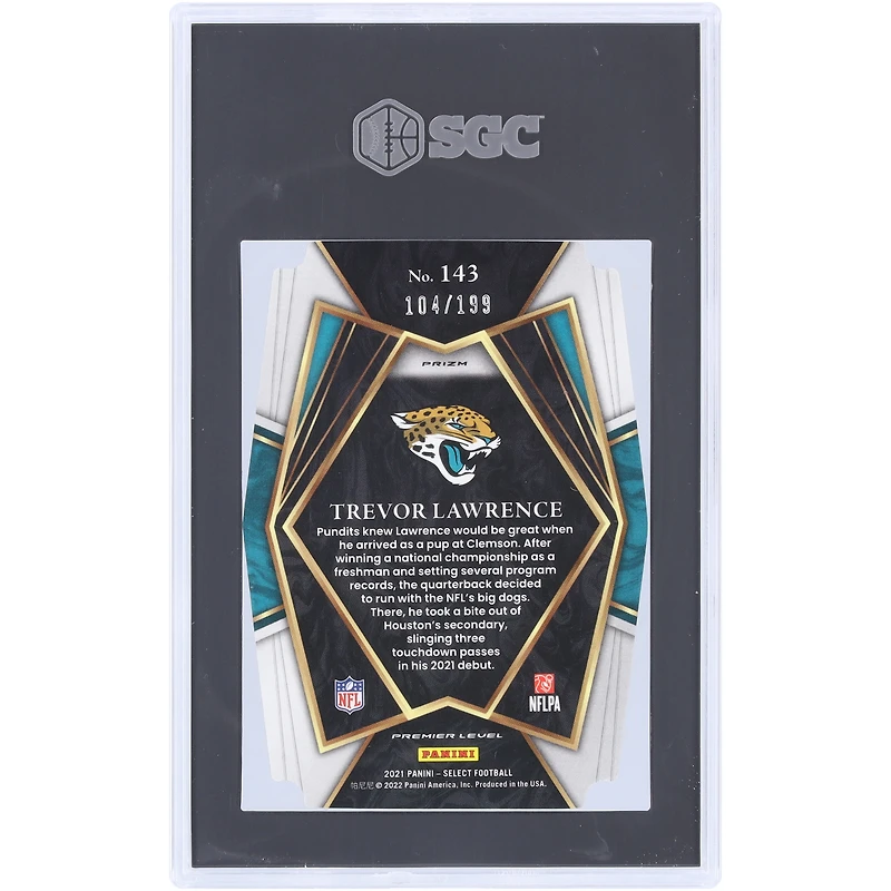 Trevor Lawrence Jacksonville Jaguars 2021 Panini Select Copper Die Cut #143 #104/199 SGC authentifié 10 Rookie Card