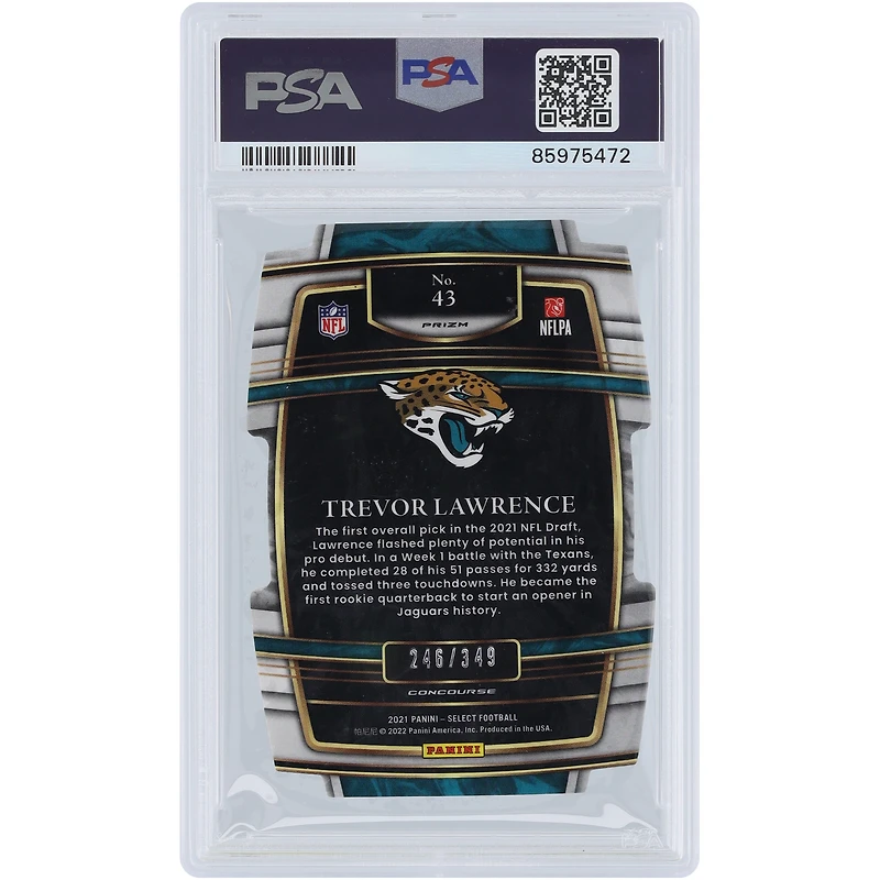 Trevor Lawrence Jacksonville Jaguars 2021 Panini Select Die-Cut Neon Green Prizm #43 #246/349 PSA Authenticated 10 Rookie Card 
