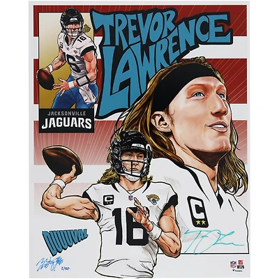 Impression photo autographiée de 16" x 20" de Trevor Lawrence Jacksonville Jaguars - Art de Brian Kong - Édition limitée à 50 exemplaires
