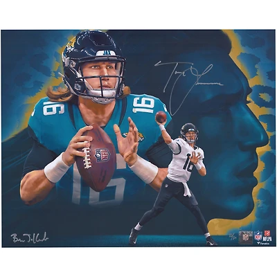 Photo dédicacée de Trevor Lawrence (Jacksonville Jaguars) - Format 40,6 x 50,8 cm - Créée et signée par l'artiste Brian Konnick - Édition limitée à 50 exemplaires